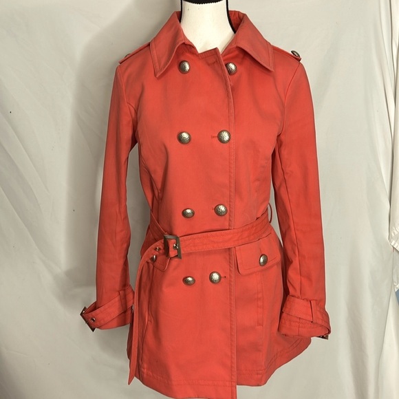 ST JOHN Double Breasted Trench Coat with Hammered Silver Buttons - Picture 2 of 12